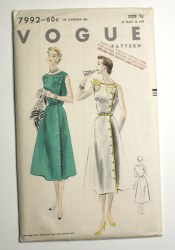 7992 VOGUE 1953 SLEEVELESS SIDE BUTTON POCKET DRESS PATTERN 18  36" BUST UNUSED